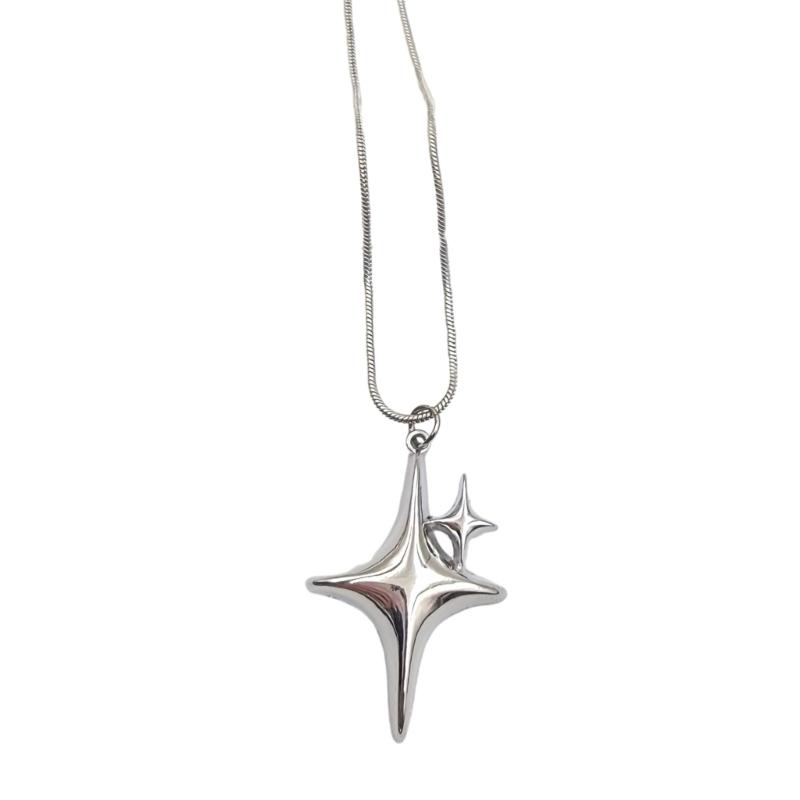 

Fashion Four-Pointed Star Necklace Clavicle Chain Smooth Cross Pendant Necklace Wedding Party Jewelry for Women Girls