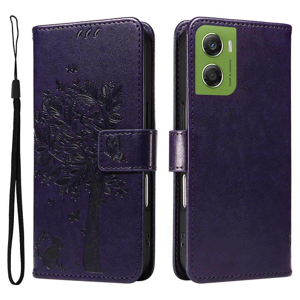 For Motorola Moto G06 4G Phone Case with Stand Cat Tree Pattern Leather Wallet Mobile Cover