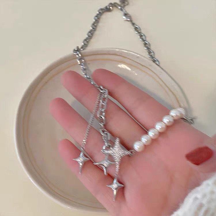 Glamour Diamond Starburst Pearl Necklace - Trendy High-Design Choker for Women
