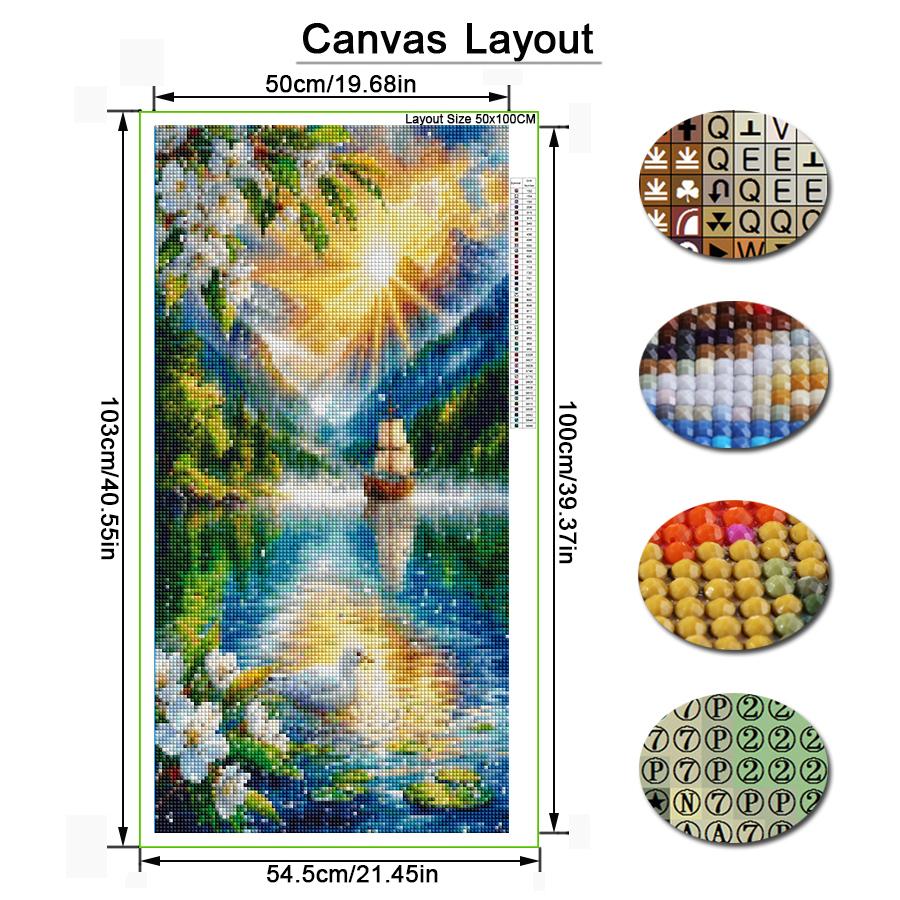 Diamond Mosaic Mountain Lake Sailboat Scenery Large Size Diy Diamond Painting Full Drill Jewelry Cross Stitch Kits Wall Decor