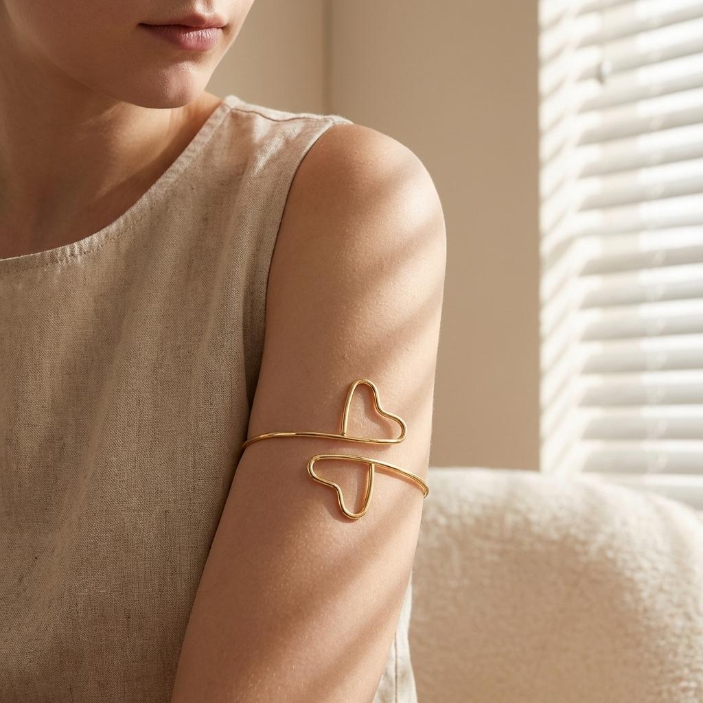 Creative Geometric Line Spiral Heart Arm Cuff Bracelets for Women Water Drop Stone Pendant Open Armlet Aesthetic Jewelry