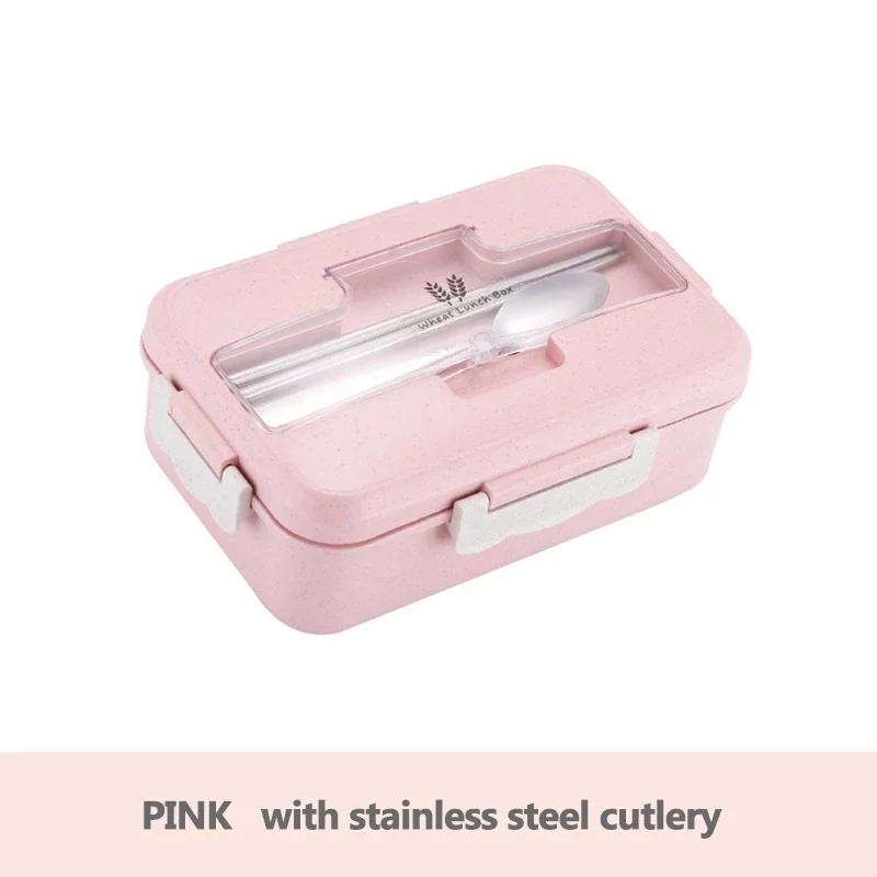 Microwave Lunch Box Wheat Straw Bento Box With Dinnerware Food Storage Container Children Kids School Office Portable Bento Box