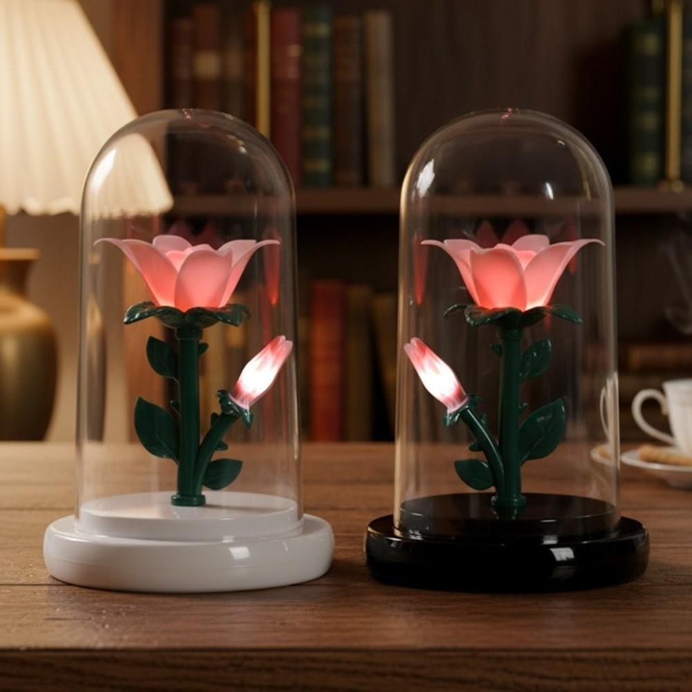 Pink Flower Table Lamp Plastic Potted Plant Atmosphere Night Light Building Block Style Eternal Flower Lamp Ornament