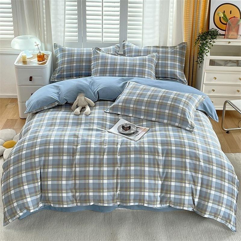 Ins Style Korean Bedding Set Breathable 3/4pcs Bed Sheets Set Quilt Covers Solid Duvet Covers for Home School Fundas Nórdicas