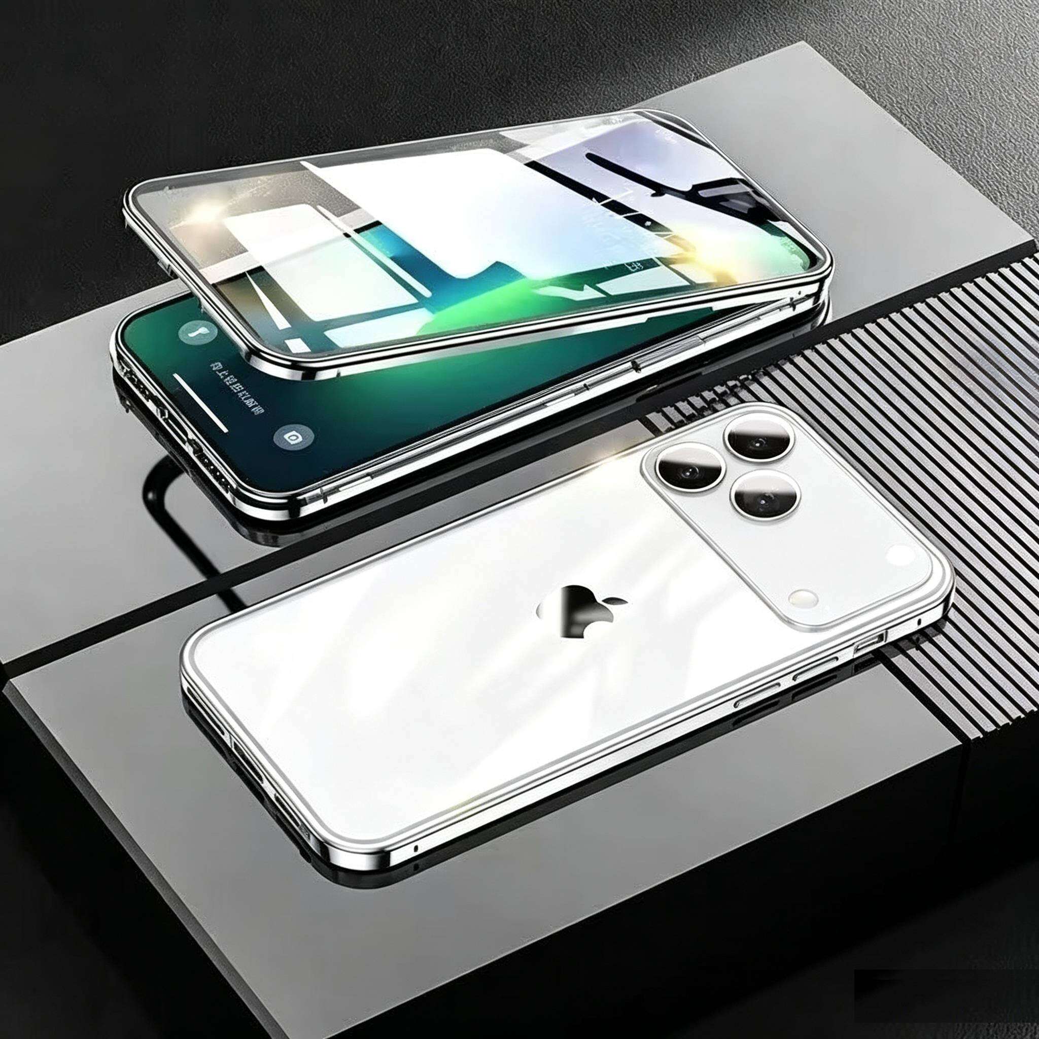 Case for iPhone 17 Pro Max Air with Double Sided Tempered-Glass & Metal Frame Phone Bumpers Full Lens Protection Cover for iPhone 17 серебряный