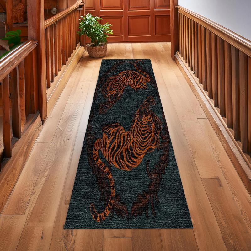 

Vintage Ethnic Tiger Long Runner Rug Bold Floral Print Soft Washable Non-slip Mat for Hallway Corridor 40X120CM