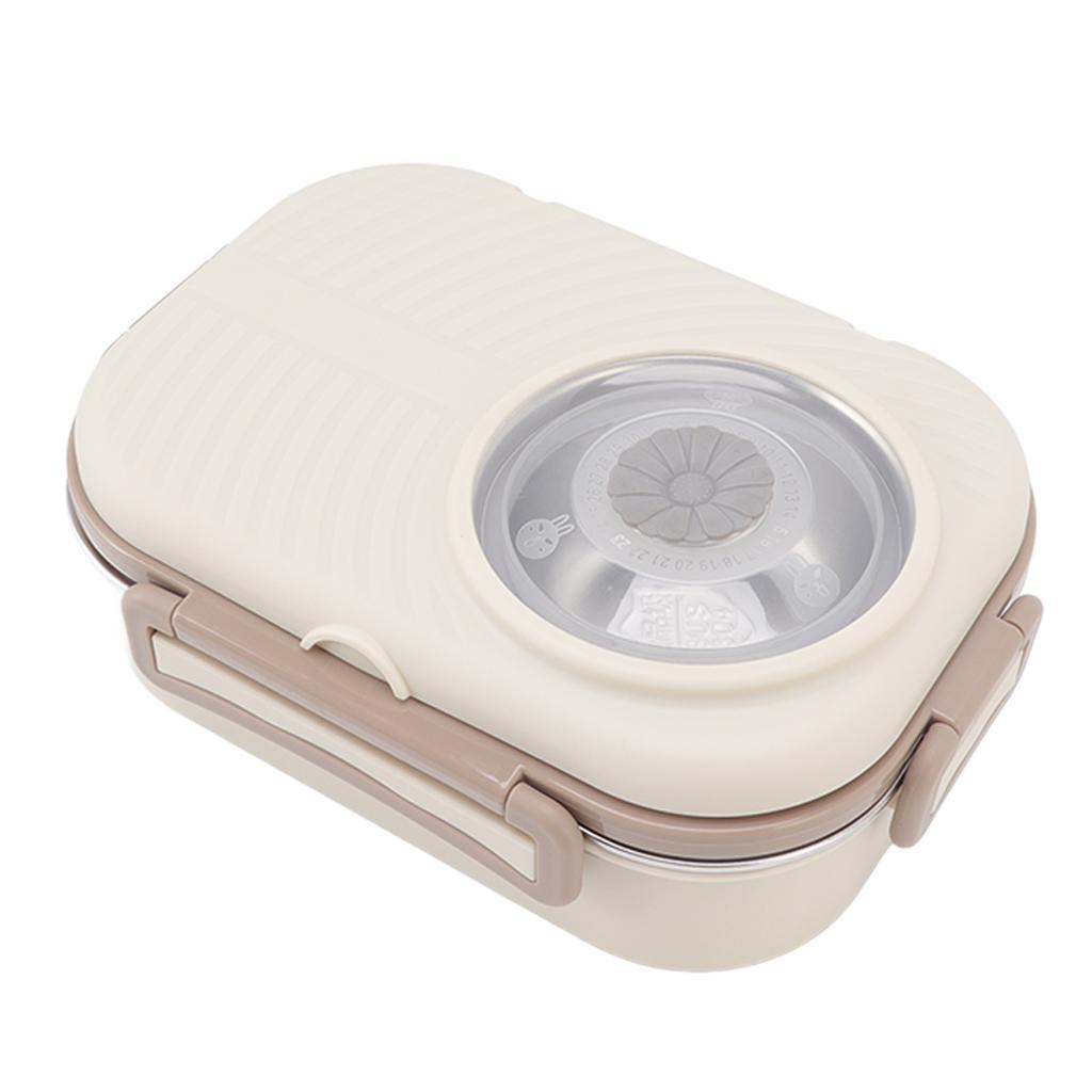 1450ml Bento Lunch Box Stainless Steel Compartment Thermal Bento Box Double Layer Bento Containers for Students Beige