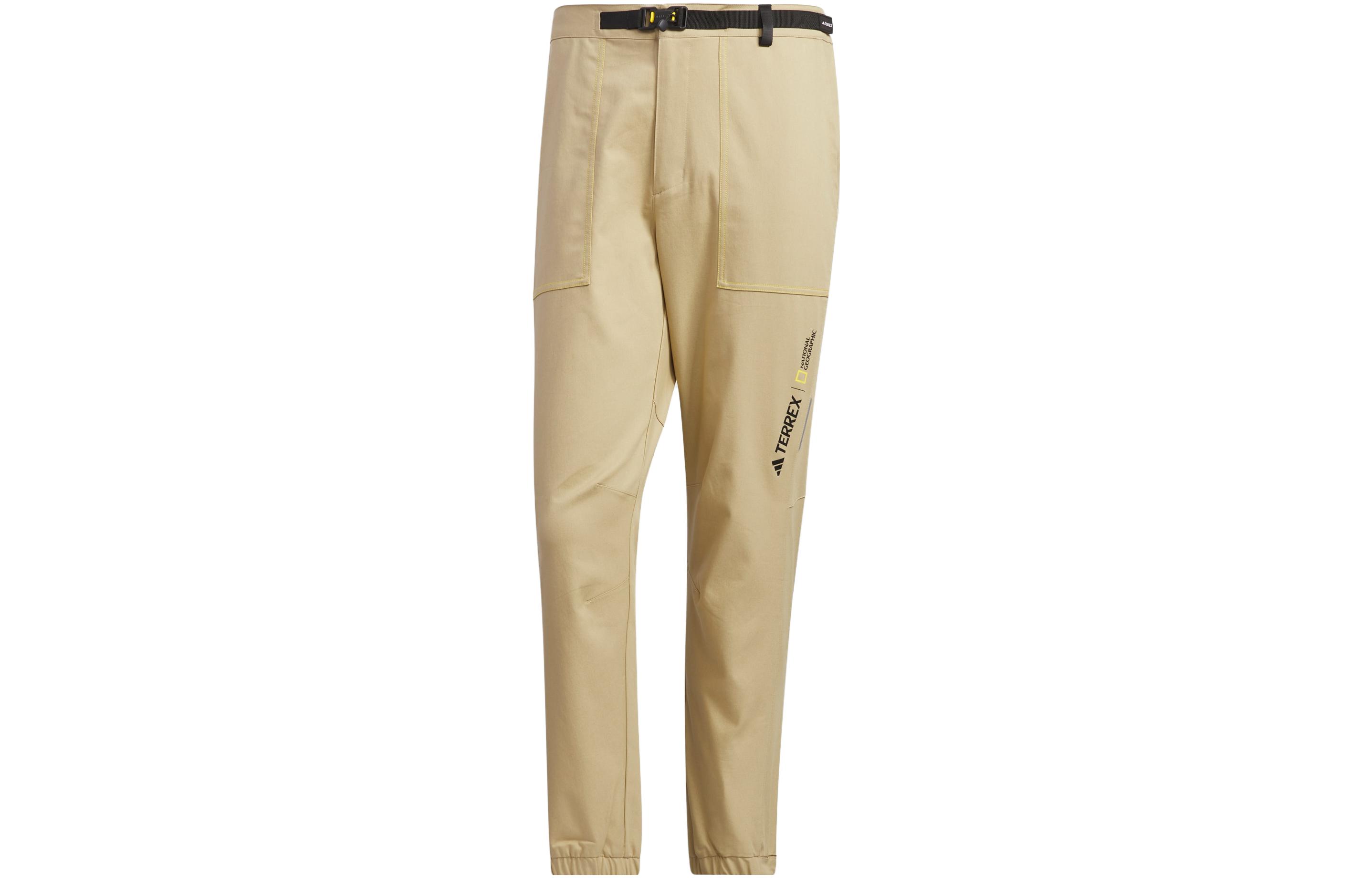 Adidas National Geographic Co Branded Section Knitted Sweatpants Men s Light Khaki Moderate Tapered Pants Light Khaki|S