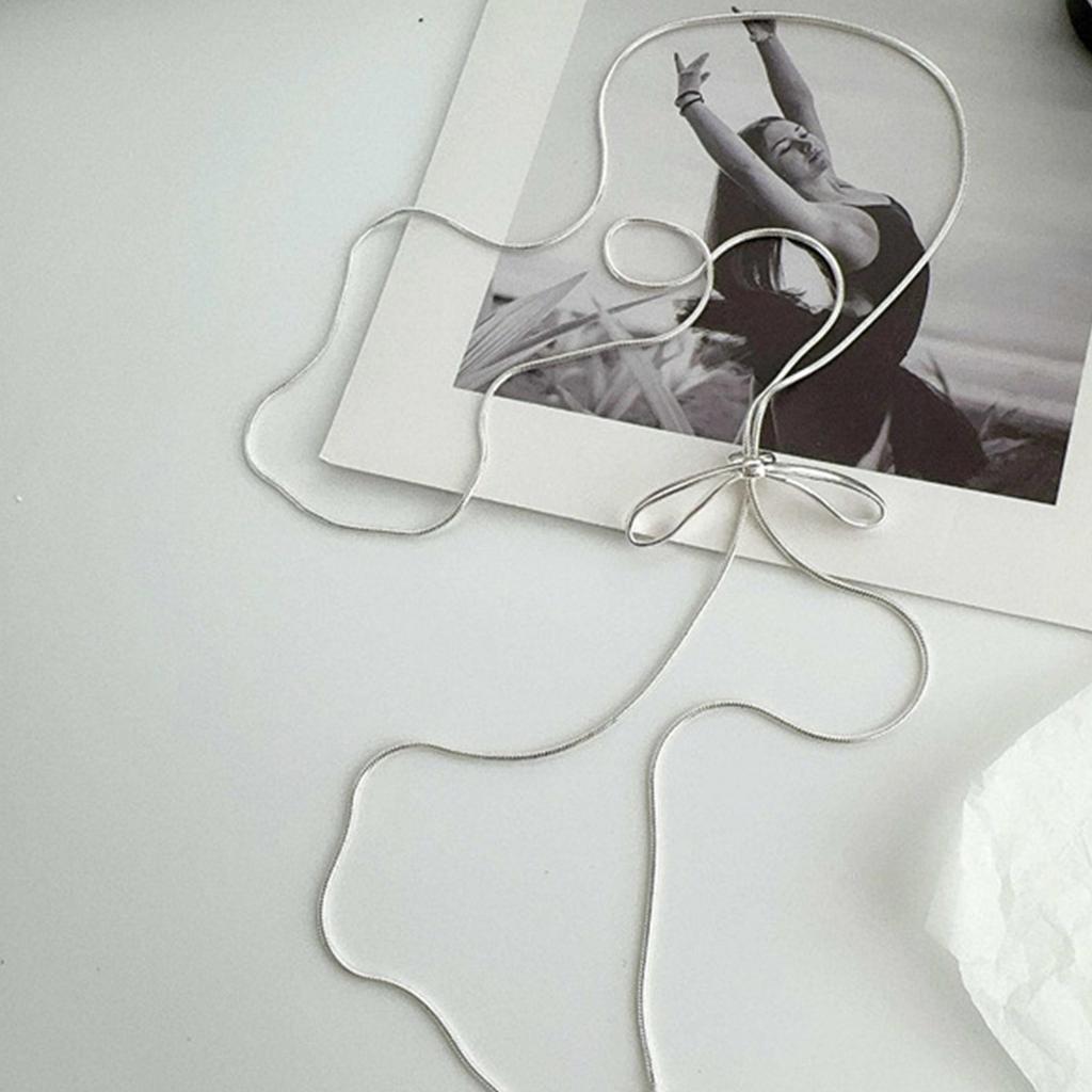 Elegant Bowknot Geometric Long Tassels Necklace for Women Girls Trendy Sweater Chain Adjustable Length Neckchain