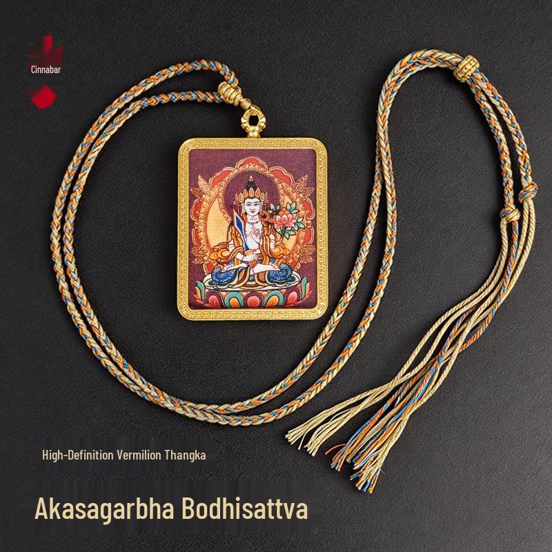 Zodiac Cinnabar Thangka Pendant - Eight Guardian Deities Amulet Box (Samantabhadra & Manjushri)