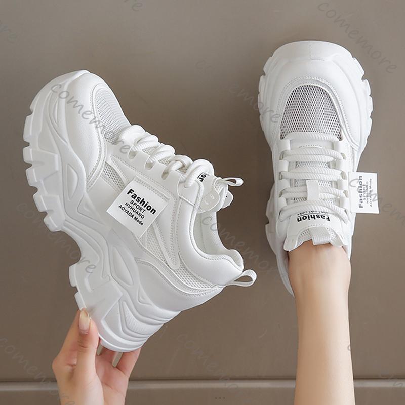 Comemore White Breathable Chunky Sneakers Woman Spring Thick Platform Casual Sneakers Women Non Slip Lace Up Sports Shoes Female