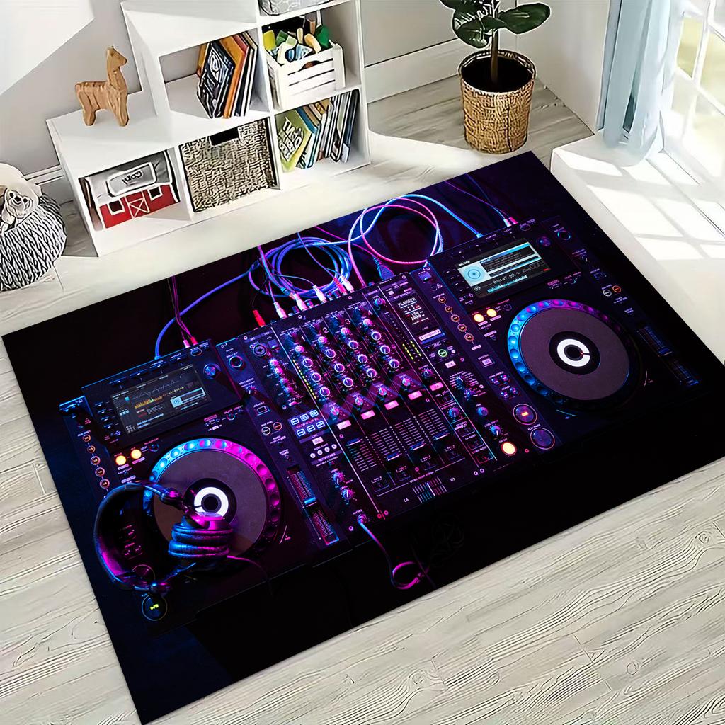 Schallplatte Musik DJ Bildschirm Band Teppich für Wohnzimmer Sofa Schlafzimmer Haus Fußmatte Dekor,Große Kinder Spiel Rutschfeste Bodenmatte