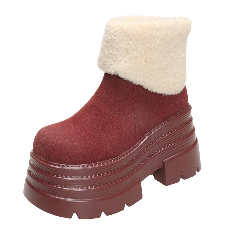 2025 Winter Women's Warm Snow Boots Outdoor Plush Ankle Shoes Anti-skid Chunky Leather Sneakers Short Fur Boot Botas Mujer 10CM