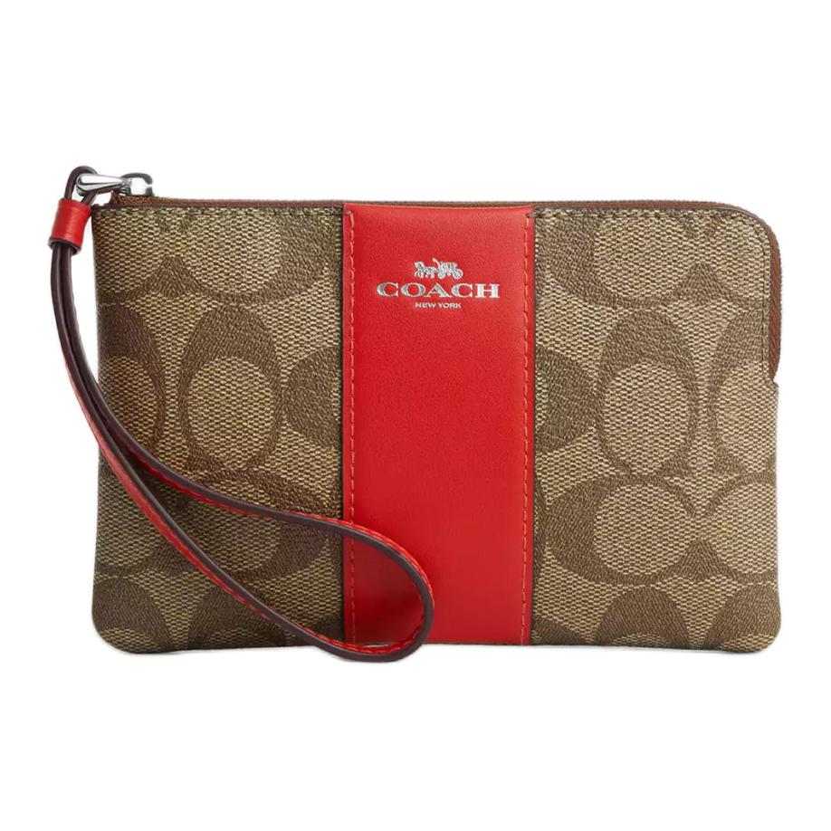 Coach Signature Canvas Corner Zip Wristlet CS602-SVUC3 Basic Set (Bag+Dust Bag)