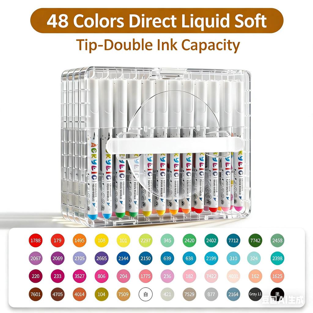 Automatic Ink Control Acrylic Paint Markers, 60/48/36/24 pcs Brush Tip Acrylic Paint Pens set with 60 professional color series