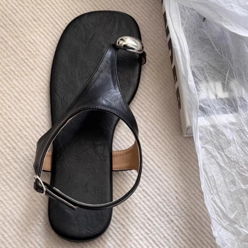 Fashion Summer Leather Women's Shoes Roman New Retro Vintage Metal Buckle Toe Herringbone Sandals Vacation Beach Elegant Women Sandals