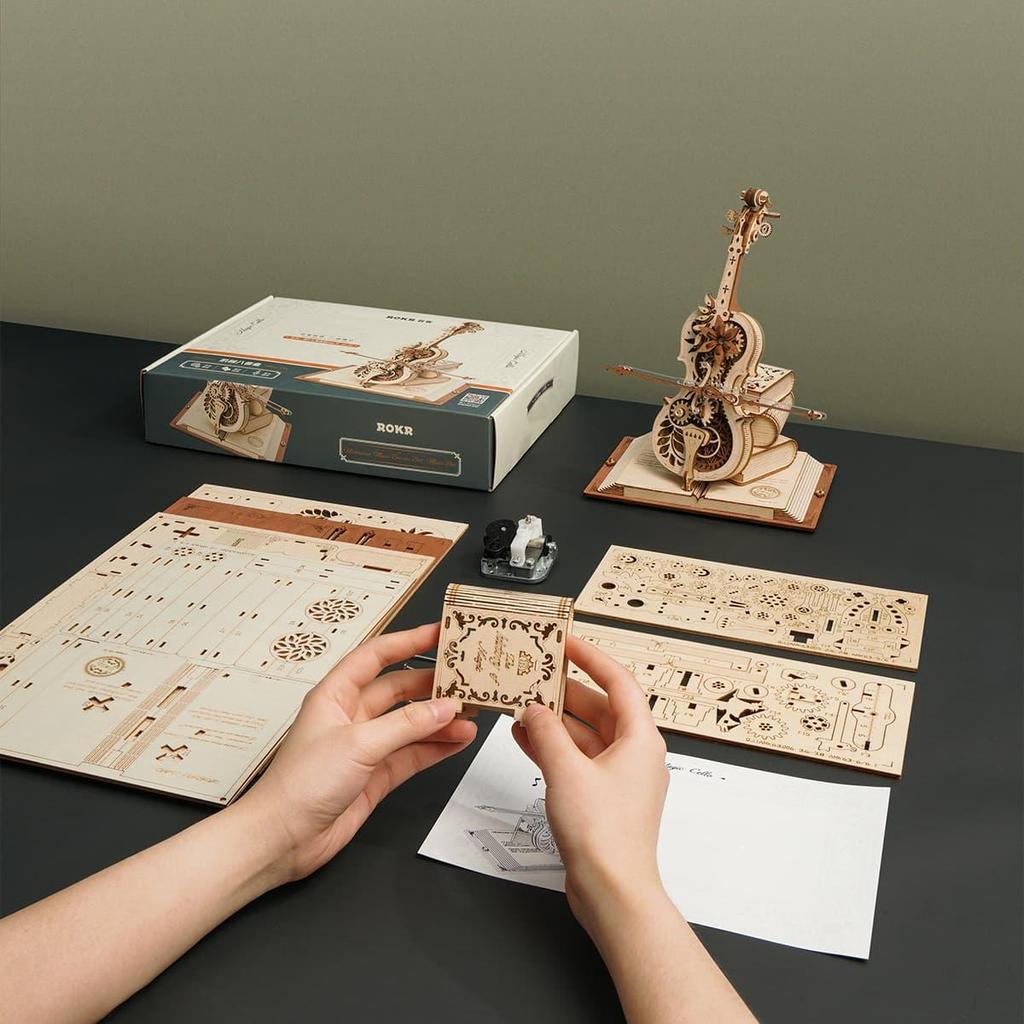 ROBOTIME AMK63 Magic Cello Adults 3D Puzzles -3D Wooden Puzzles for Adults - Wooden Music Box Puzzle to Build - Unique Music Gift Hobby Kits