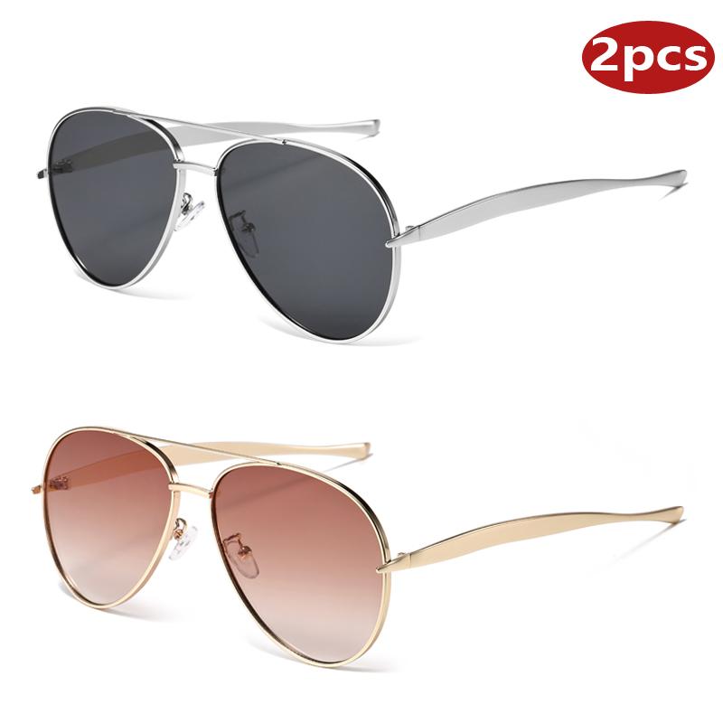 1/2pcs Retro Square Sunglasses Metal Double Bridges Pilot Women Glasses Fashion Punk Men Dark Green Shades UV400 Sun Glasses