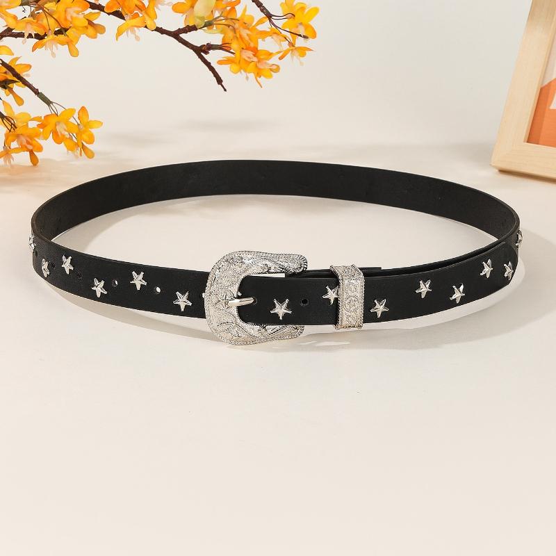 Belt Carved Buckle Whole Hole Lady's American Vintage Decoration Ins Style Personality Belt Subculture Trouser Belt