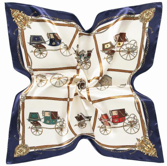 New 90cm Square Silk Scarf Horse Designs Luxury Brand Neckerchief Muslim Headscarf Square Scarves Lady Foulard Female Bandana