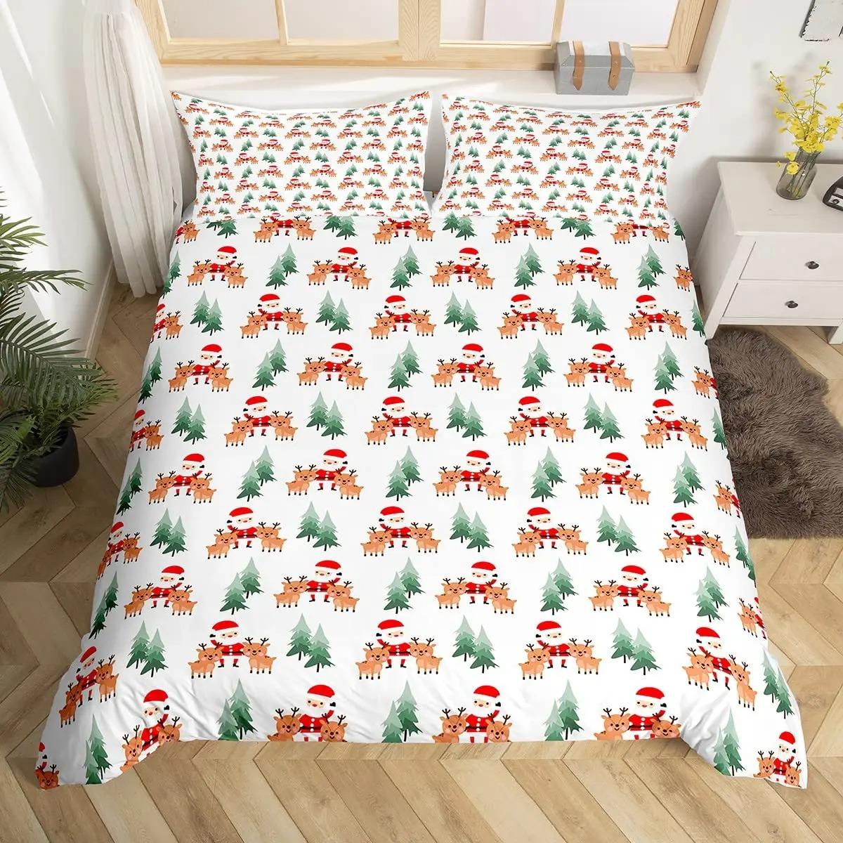 

Comforter Christmas Cartoon Santa Claus Deer Bedding Set For Kids Girls Teens Room Decor Xmas Tree Comforter Comforter (quilt)-EU Single(135*200cm)3pcs