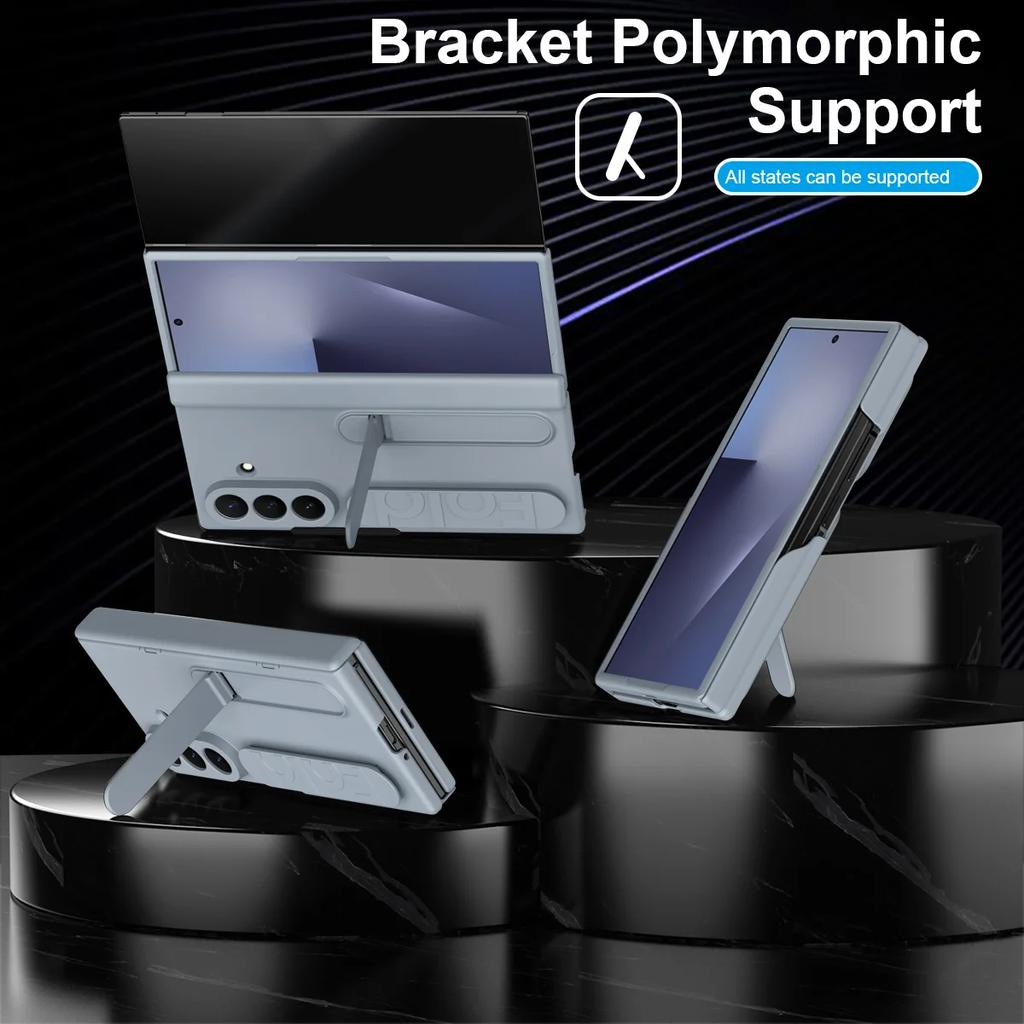 Wristband Foldable Stand Hinge Funda for Samsung Galaxy Z Tri Fold Z TriFold Case Front Glass Lens Protect PC Plastic Cover Capa