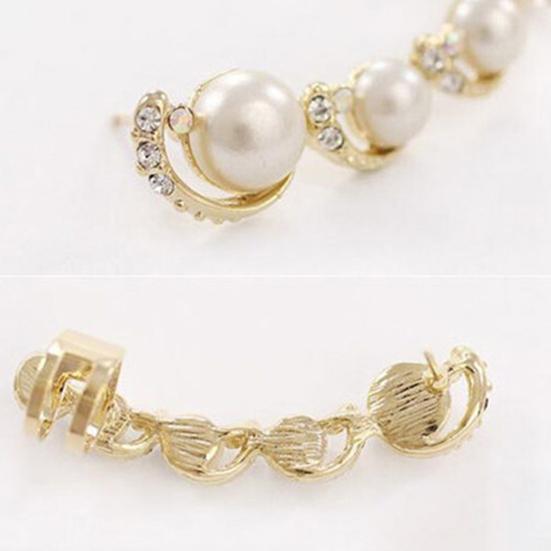 1Pc Women Rhinestone Faux Pearl Ear Clip Cuff Earring for Left Ear