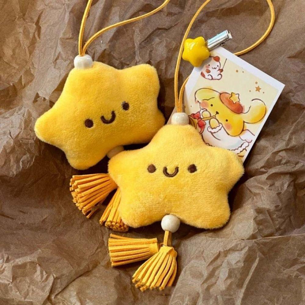Cartoon Yellow Small Stars Keychain Handmade Pentagram Key Chain Backpack Pendant
