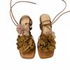 2025 Spring and Autumn New Fashion Thick Heel French Elegant Retro Flower Cross Strap Sandals Women's Shoes