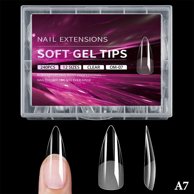 Luxury False Nail Tips Soft Gel Fingertip Semi-matte Capsules Almond French Coffin Full Cover Artificial Fake Nails Extension