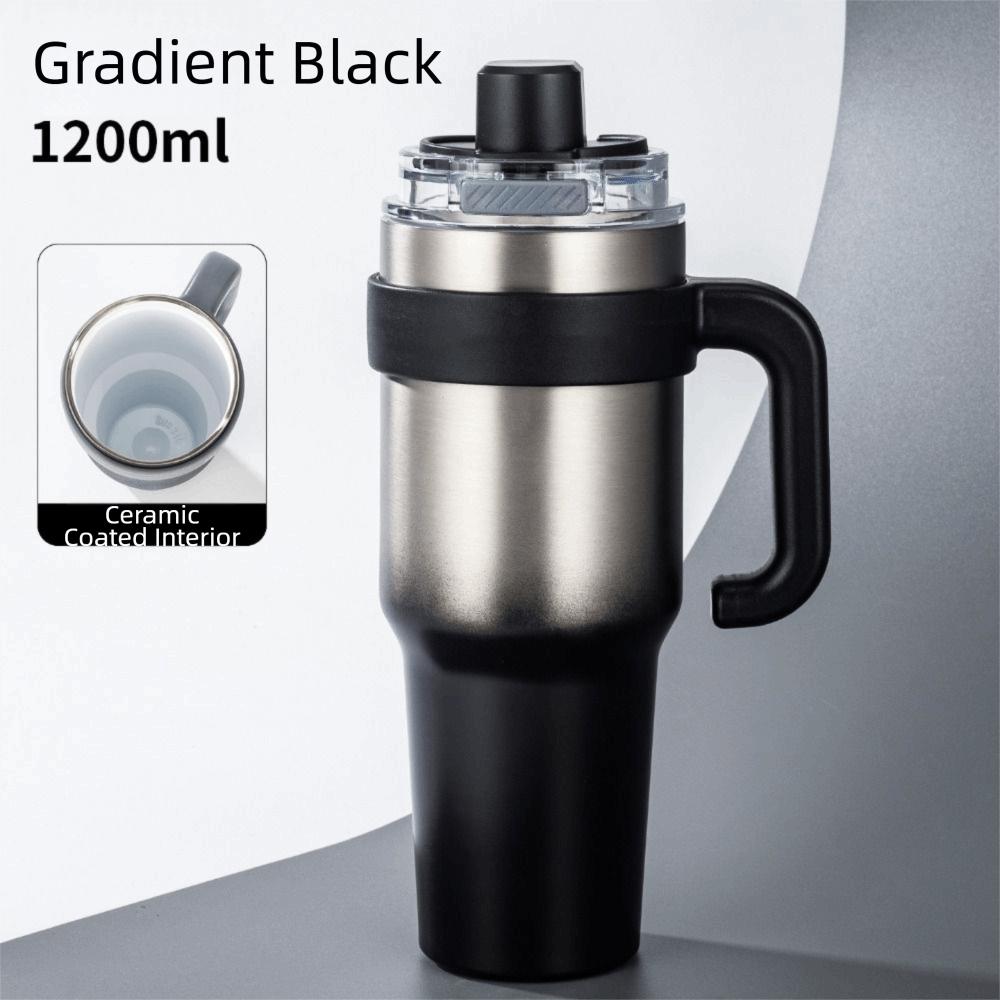 Straw Insulated Coffee Mug Ceramic Liner Travel Mug Handle Thermos Cup  Travel