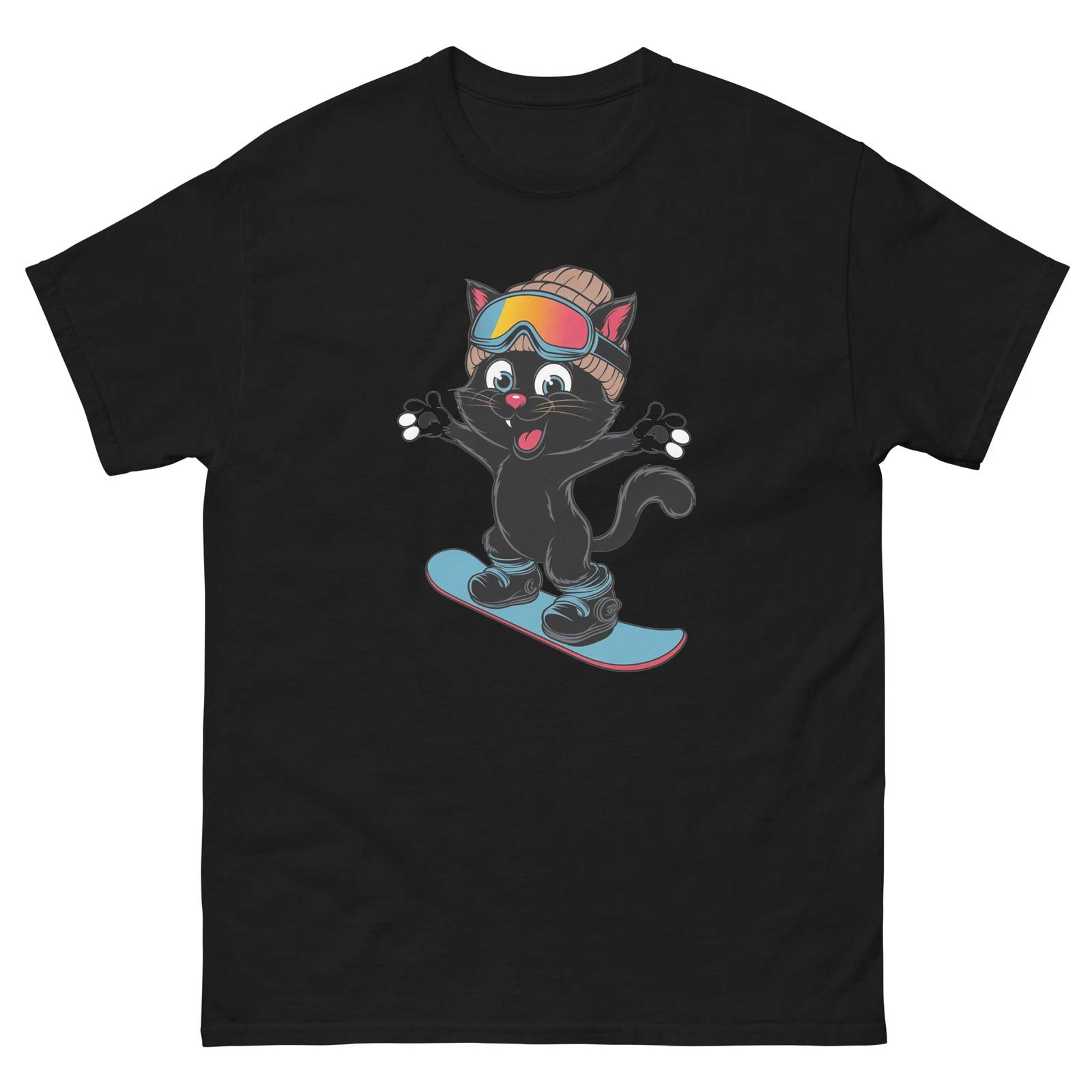 Black Cat Snowboarding Fun Snowboarder T-Shirt S