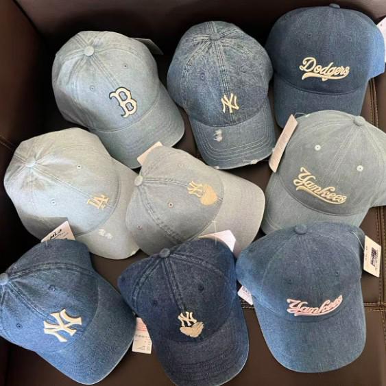 NY Heart Soft Top Denim Baseball Cap with Embroidered Lettering and Large Brim