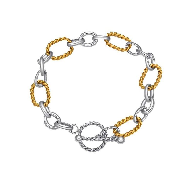 Minimalist 18k Gold Plated Stainless Steel Two Tone Twisted Cross Chain Ot Buckle Bracelet