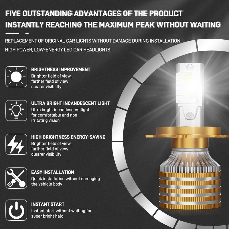 2Pcs Super Bright Headlight H4 9005 9012 H1 H3 H7 H11 Hi/Lo Beam LED Bulbs 6500K White Auto Light DRL Lamp Car Head Lamps