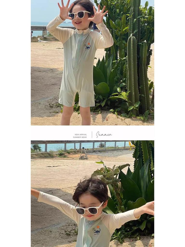 2025 Kids' Dinosaur Rash Guard: Long-Sleeve, Quick-Drying Summer Swimsuit
