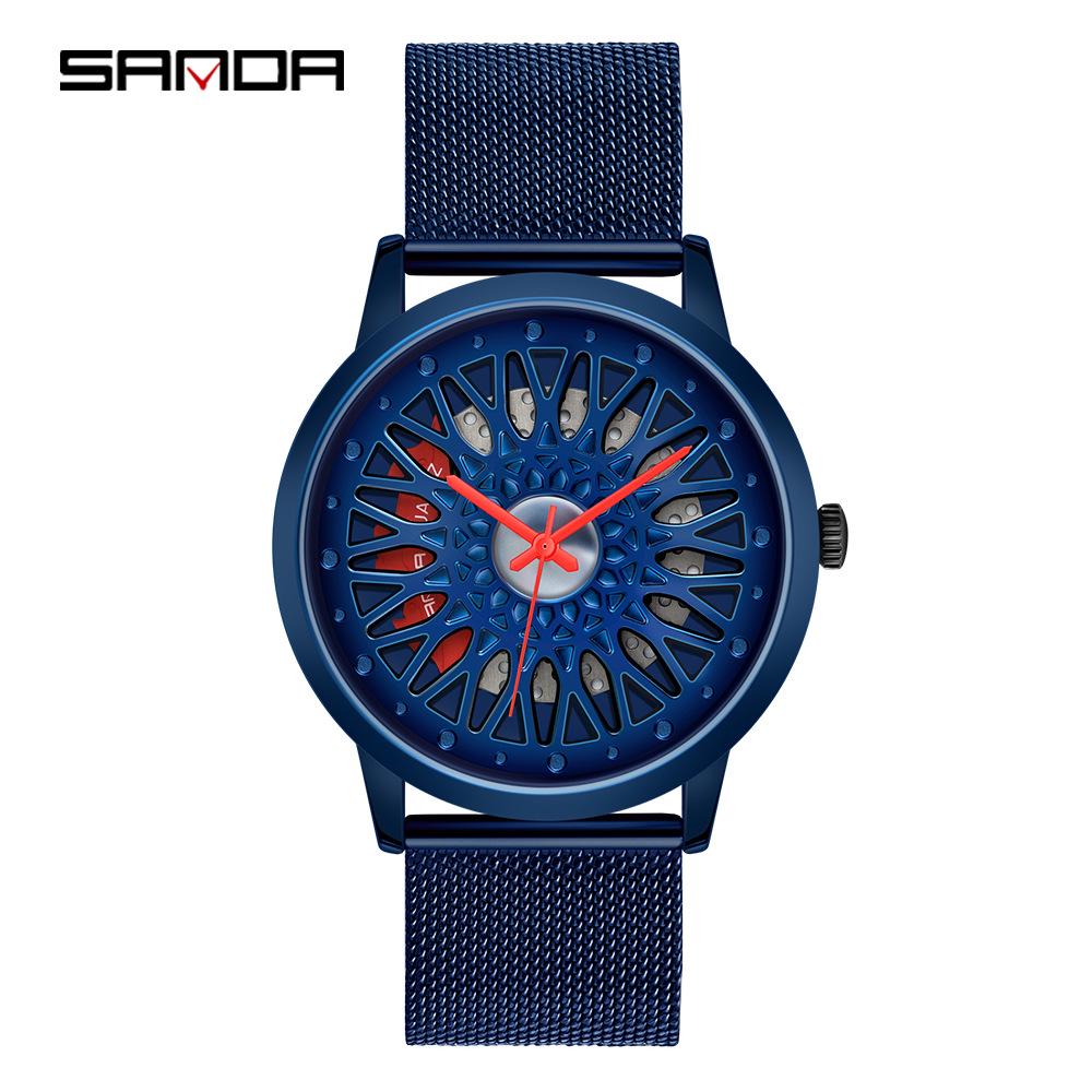 Classic Men's Quartz Watch - Car Wheel Style, Steel Band, Trendy & Casual