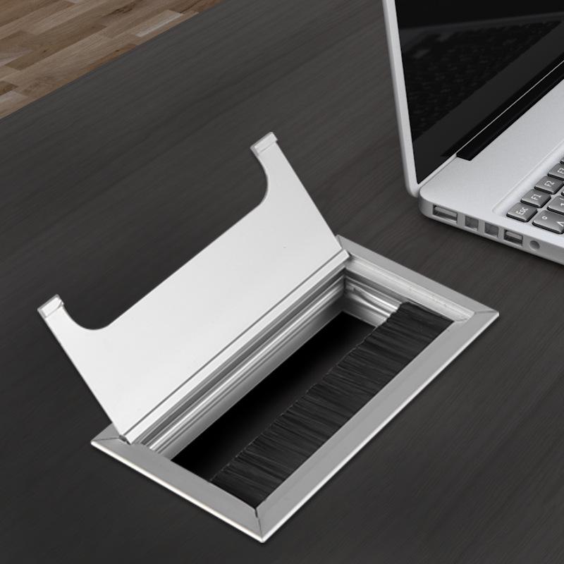 Caja de Gestión de Cables de Aleación de Aluminio Negra - Tapa de Paso de Cables para Escritorio