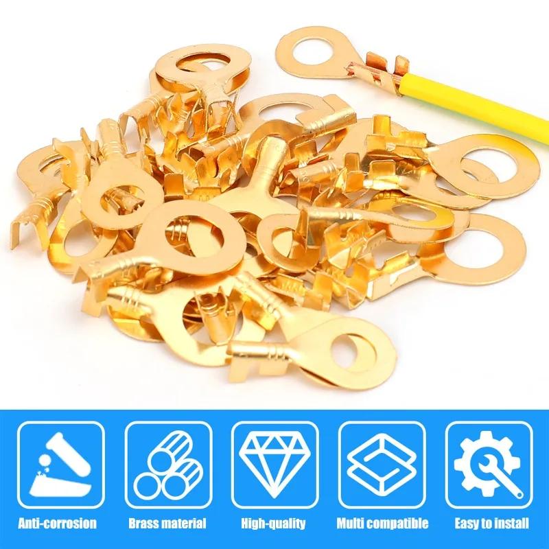New M5/M6/M8 O-type Lugs Terminals Cold-Pressed Connector Brass Tab Wiring Nose Combination Set 35pcs/set Round Terminal Block