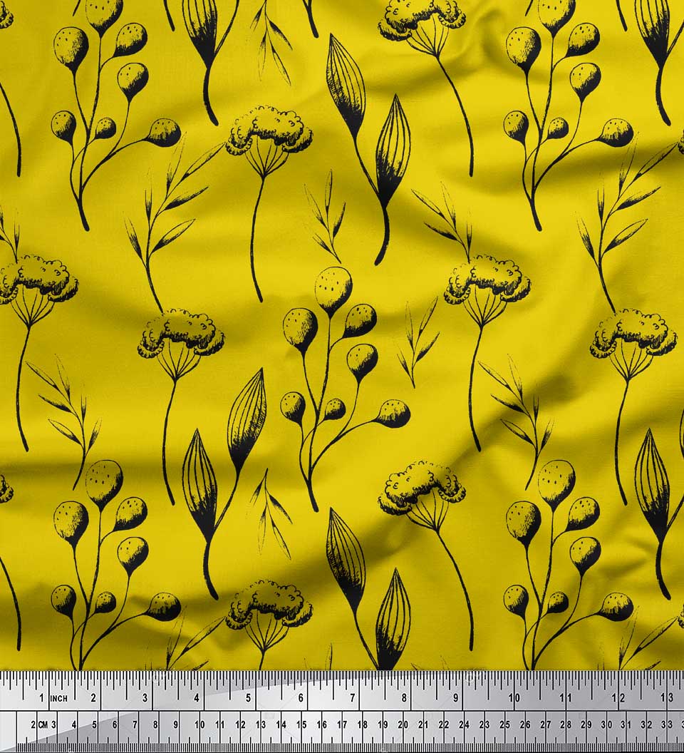 

Soimoi Purple Poly Crepe Fabric Cotton Ball Leaves Print Тканина на метр 42 дюйма 42 Inch Wide - Poly Crepe жовтий