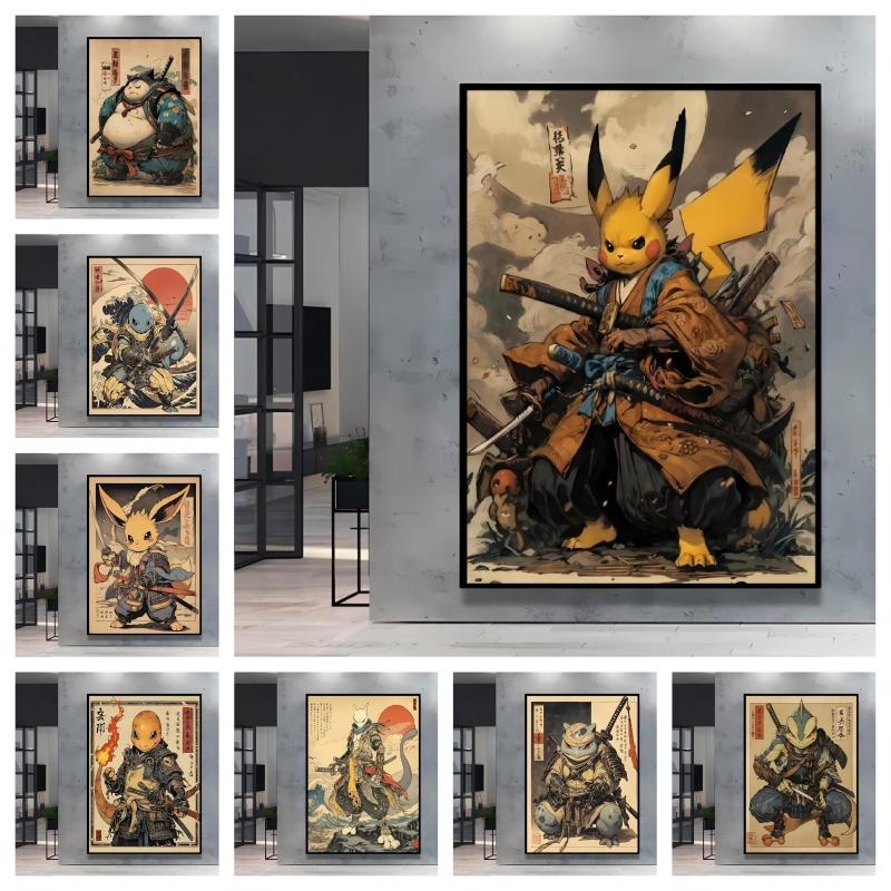 Japanese Classic Anime Pokemon Pikachu Retro Canvas Poster Prints Cartoon Picture Home Children's Room Decoration Holiday Gift