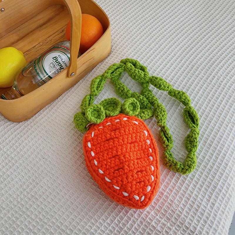 

Adorable Strawberry Handcrafted Crochet Crossbody Bag For Kids With Unique Weaving Style Carrot