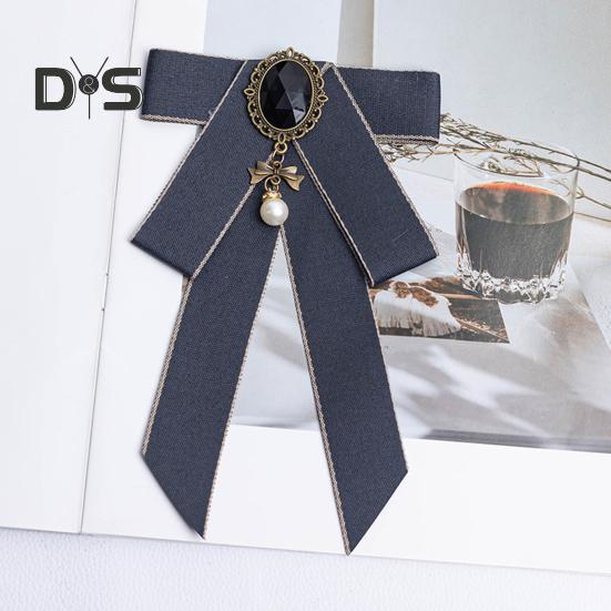 Women Bow Tie Shiny Rhinestone Pre-Tie Collar Tie Adjustable Neck Size Handmade Ribbon Shirts Uniforms Accessories