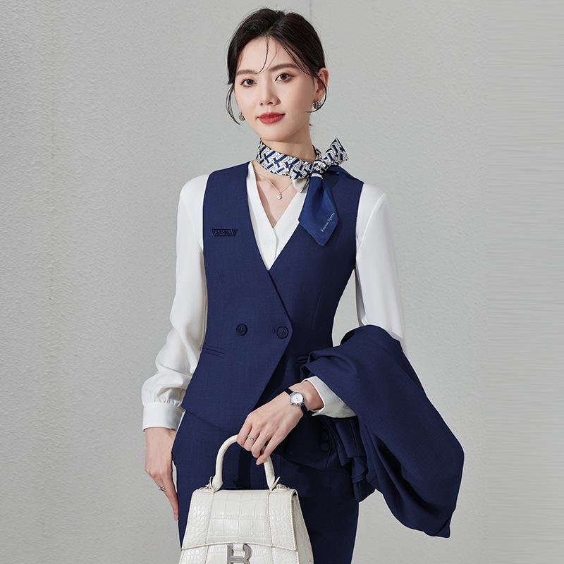 Women's 2024 Black Professional Sleeveless Vest & Pants Set for Hotel Manager