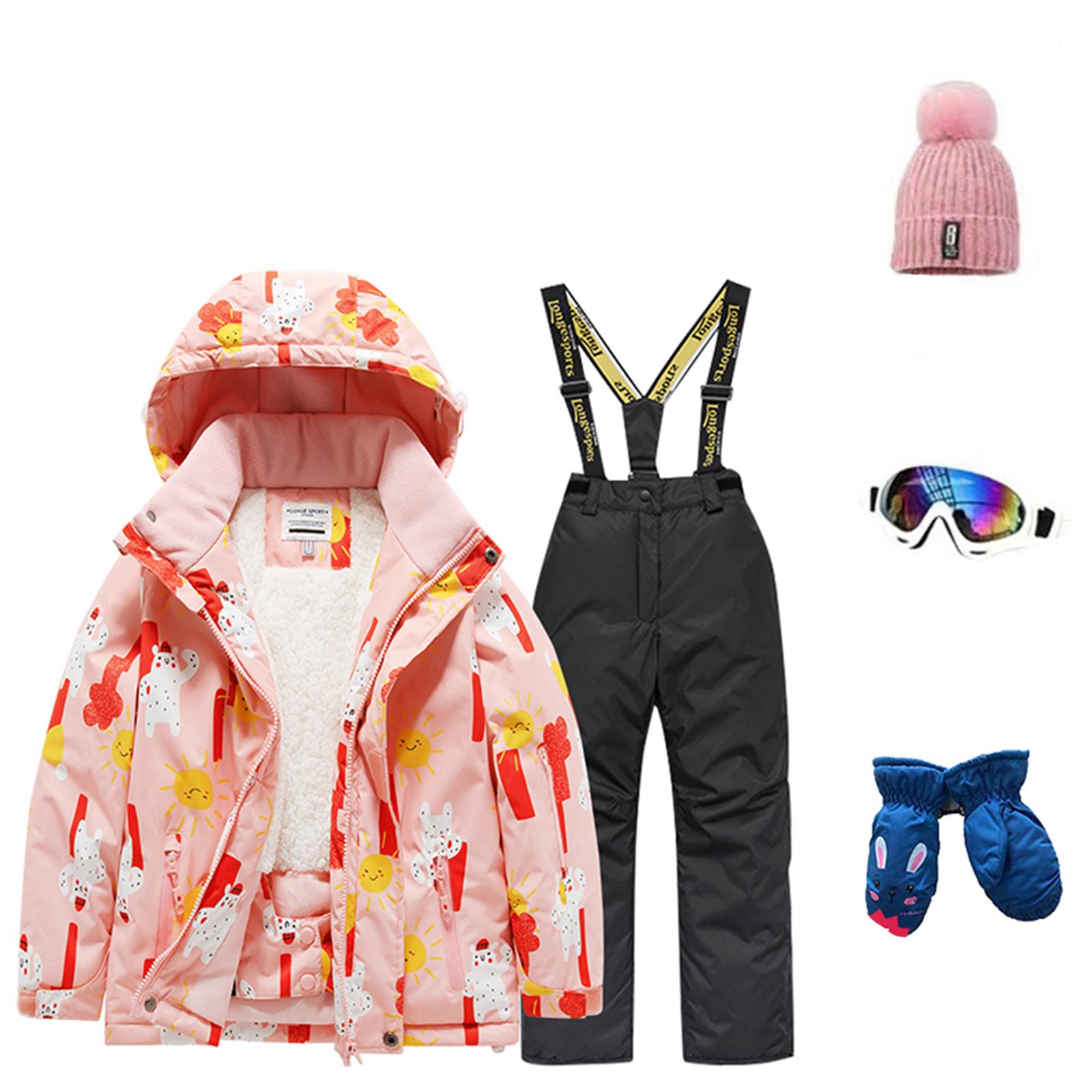 

Children s Fashion Skiwear Set Boys And Girls Thickened Waterproof Thermal Ski Suit Five-Piece Outfit With Jacket And Trousers 10 чёрный