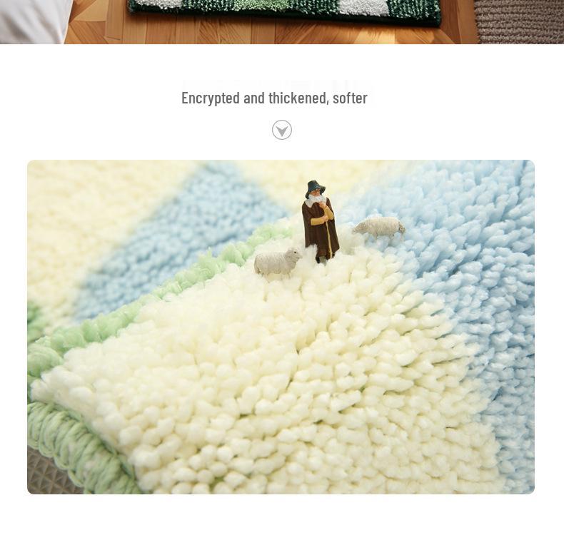 Thickened Checkered Flocked Carpet: Quick-Dry, Anti-Slip Mat for Bedroom and Bathroom