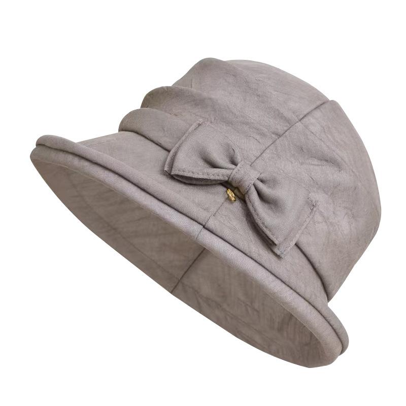 New rolled brim bow decorative temperament bucket hat women's summer literary and leisure sun protection sun hat