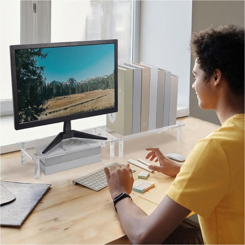 Laptop Computer Support Rack Space Saving Monitor Risers Transparent Clear Acrylic Printer Stand for Home and Office