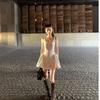 French square collar polka dot suspender dress female giant good-looking summer temperament waist thin puffy short skirt tide