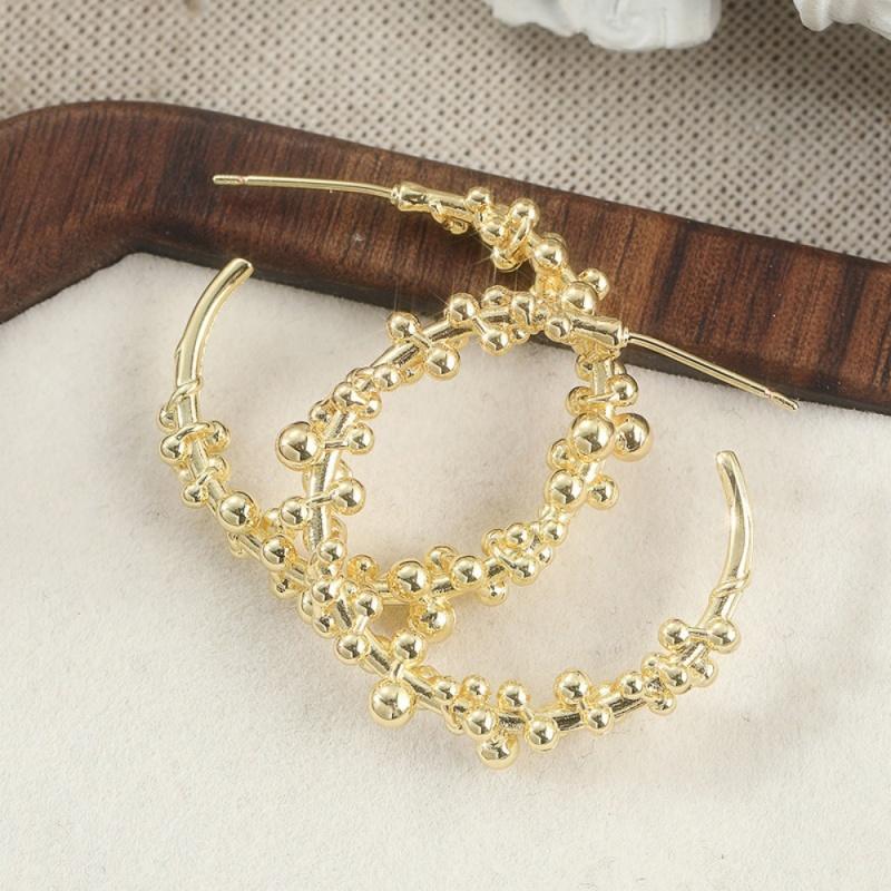 Modern Gold Color Bead Hoop Earrings for Women Luxury Wedding Party Fashion Metal Accessories Statement Daily Jewelry